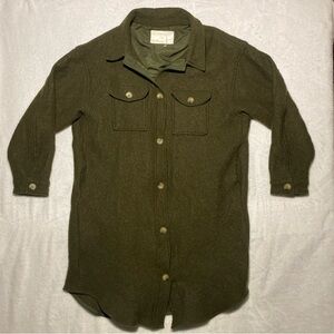 OAK + FORT 100 % Wool Shirt Jacket (Style #OW-8873–w) Dark Olive Oversized NWOT